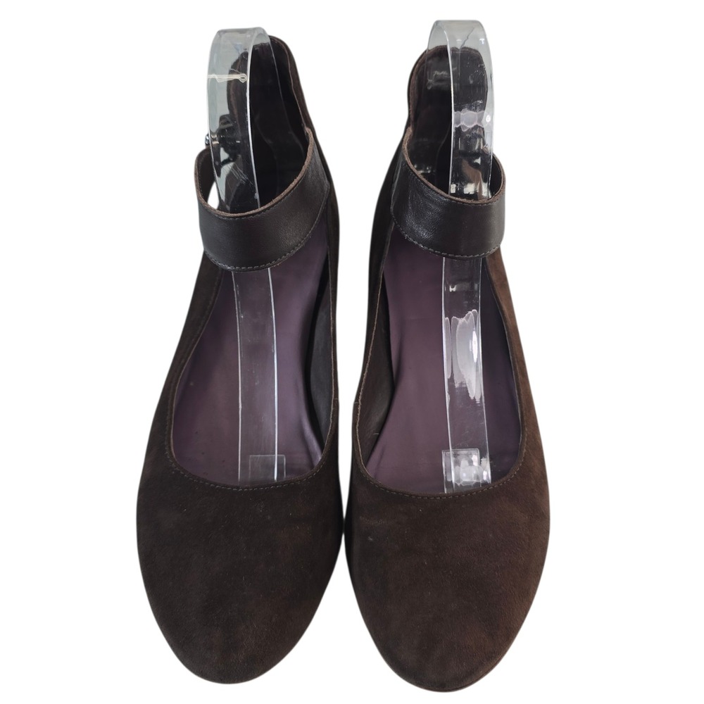 Kooba Flats 8.5 Brown Suede Leather Ankle Strap Round Toe Classic Minimalist - Picture 2 of 12